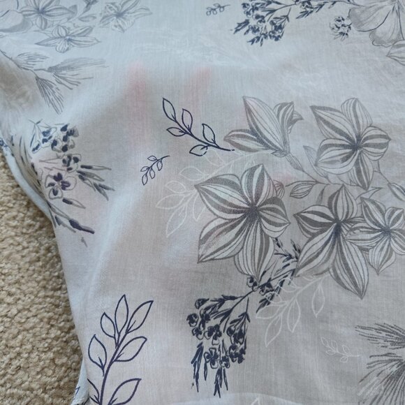 Cotton Silk Lightweight Floral Scarf Angled Ends Grey Blue Italy - Picture 7 of 10